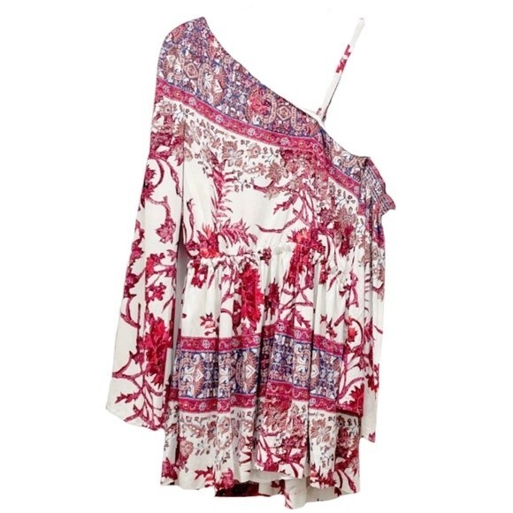 NEW Free People Nomad One Shoulder Red White Floral Boho Dress Size Small NWOT - Picture 4 of 12